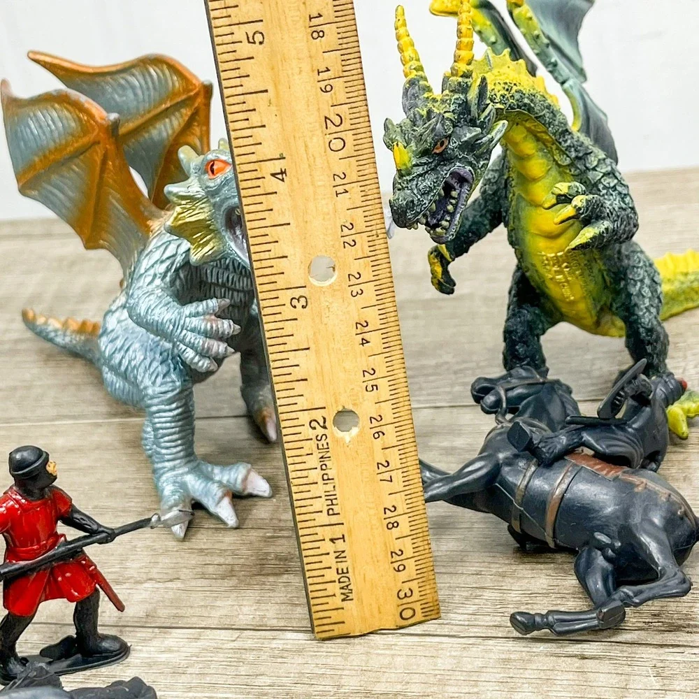 Vintage Plastic Medieval Knights and Dragons Toy Figures Lot Red Silver